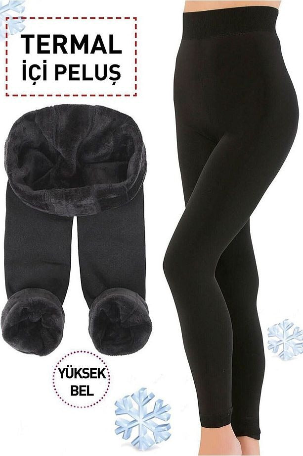 ThermaSoft™ Yüksek Bel Peluş Termal Tayt – Kışın En Rahat ve Toparlayıcı Seçimi