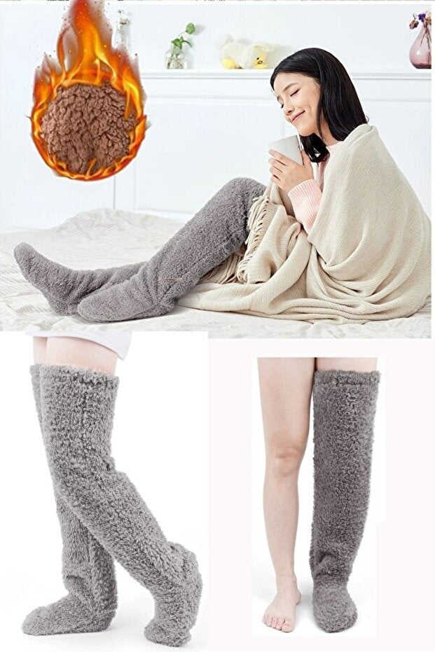 REYNEV Diz Üstü Peluş Çorap – Ultra Yumuşak, Kaymaz Tabanlı, Sıcak Tutan