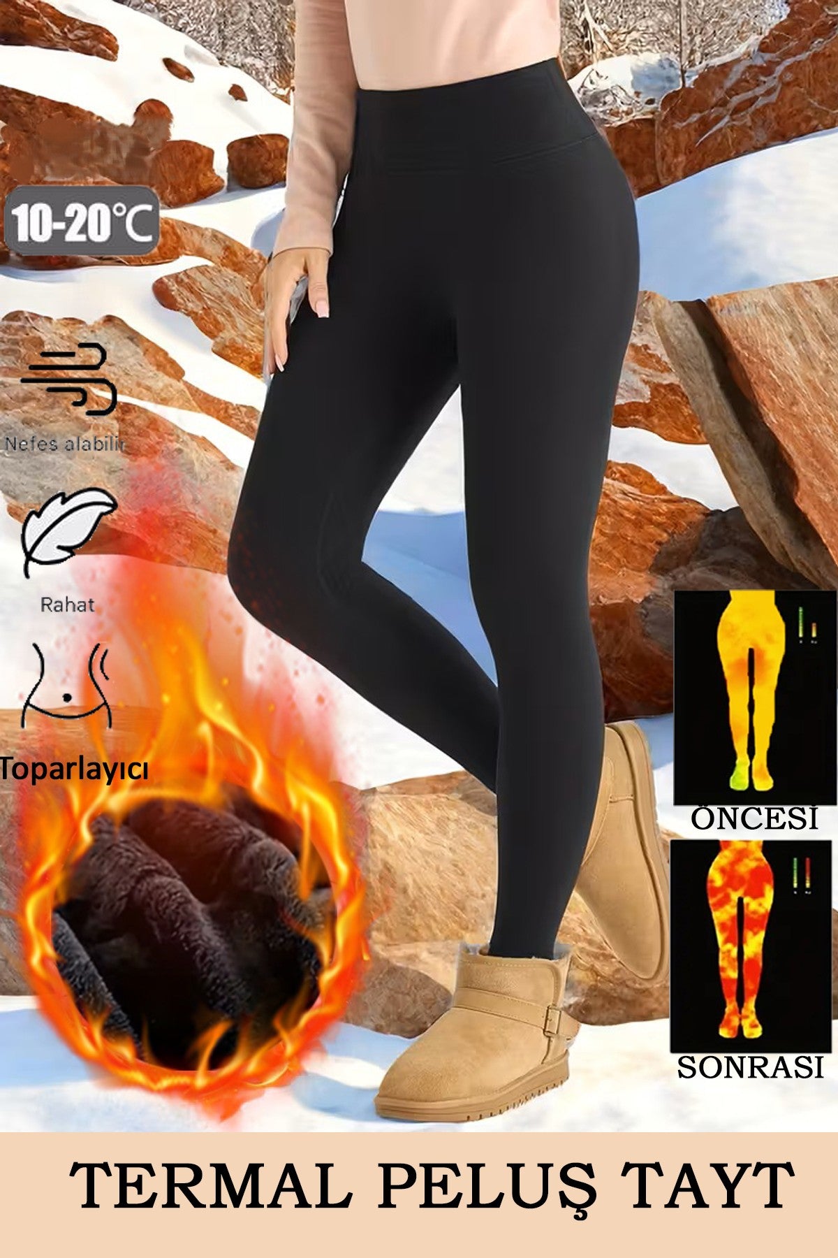 REYNEV Peluş Termal Tayt – Yüksek Bel, Sıcak Tutan, Toparlayıcı