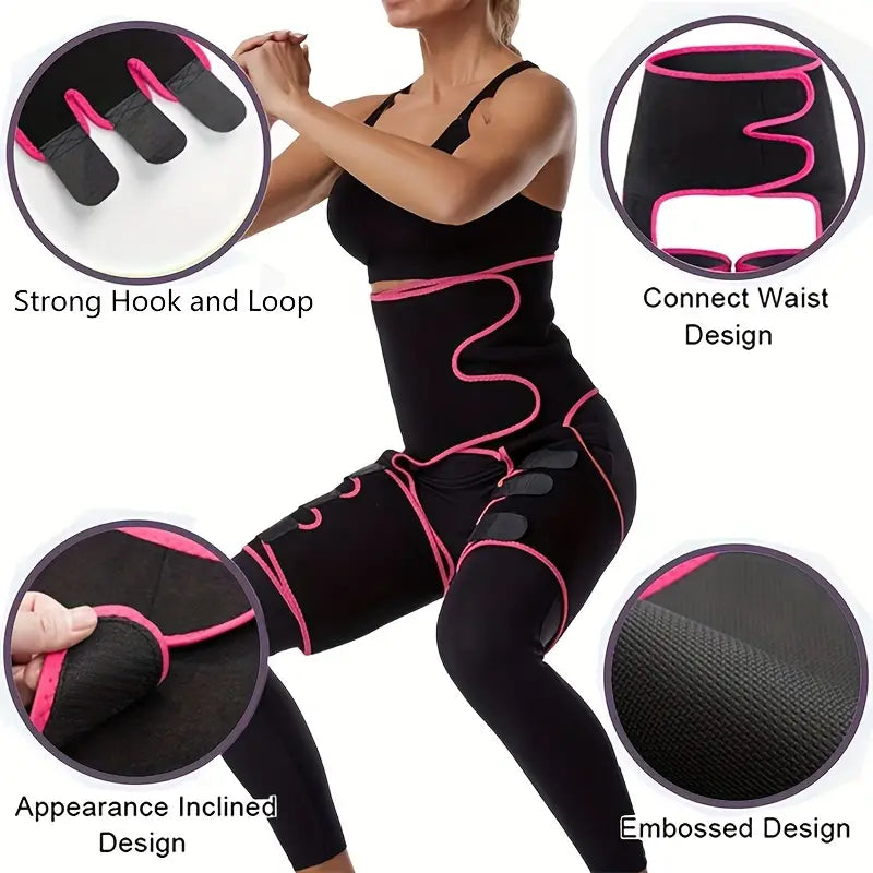 TriSculpt™ 3‑in‑1 Termal Bel & Bacak Korse – Neopren Sauna Etkisi, Ayarlanabilir Cırt Bant, Kaymaz Tasarım